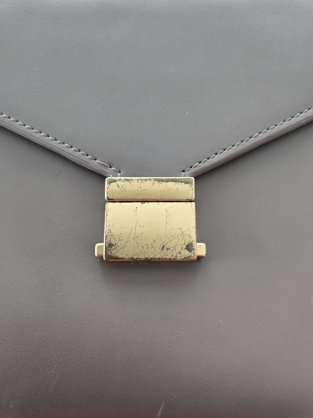 Quince Small Handle Crossbody Satchel w/ Detachable Strap Taupe Gold Hardware - Picture 9 of 16